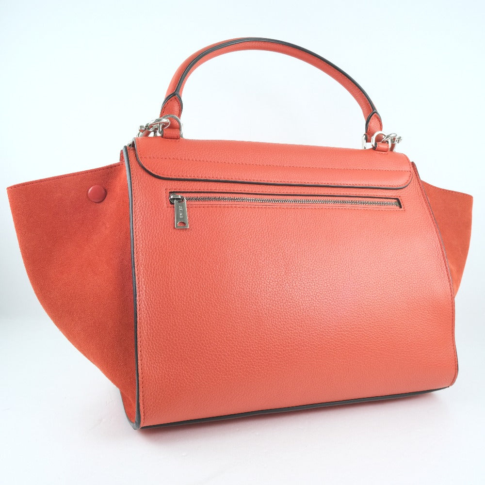 Céline Trapèze, Orange, Leather, handbag