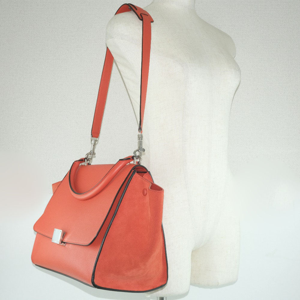 Céline Trapèze, Orange, Leather, handbag