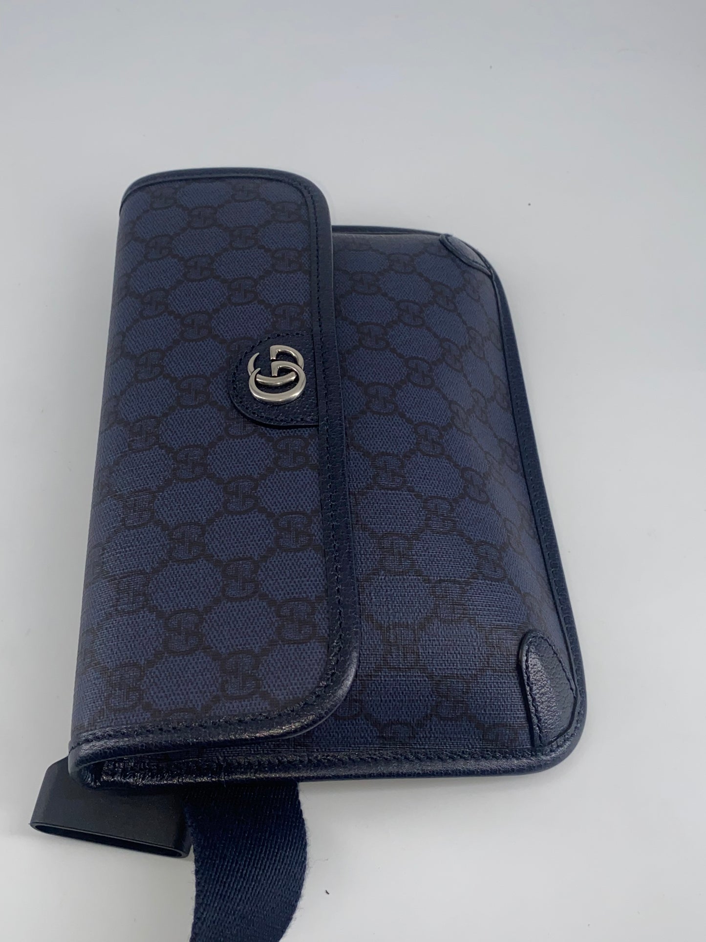 Gucci Flap Belt Bag GG Canvas, NAVY, CANVAS, Shoulder bag