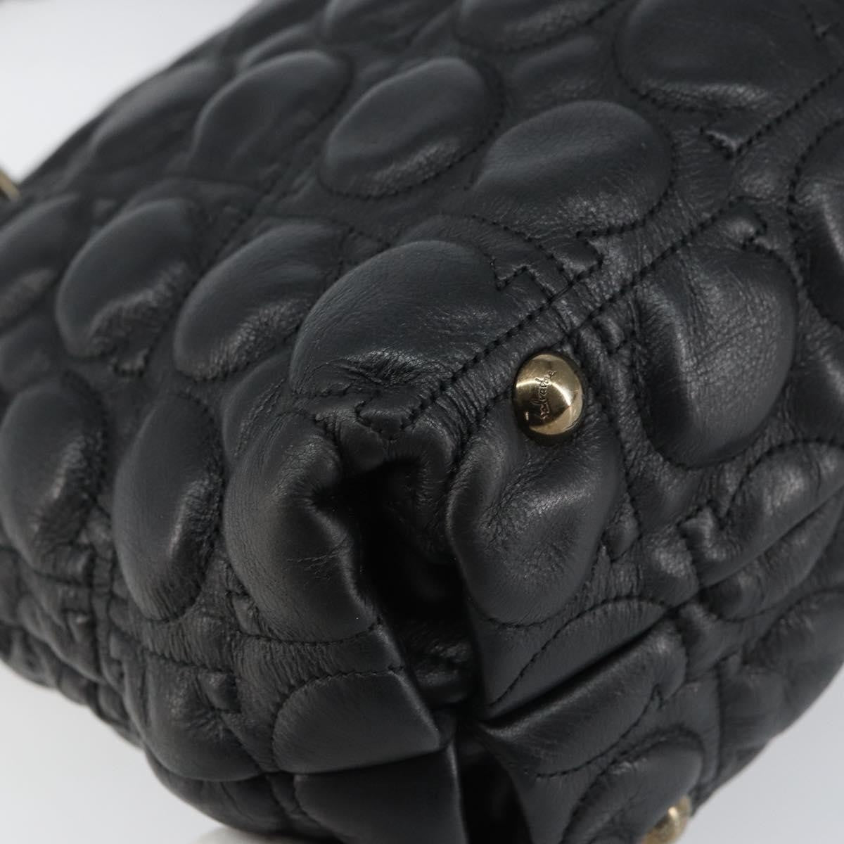 Salvatore Ferragamo Gancini Leather, Black, Leather, Handbag