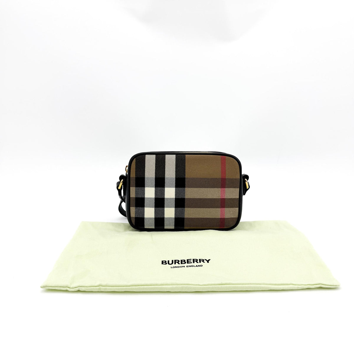 Burberry Camera Vintage Check Canvas, Black, Canvas, Handbag