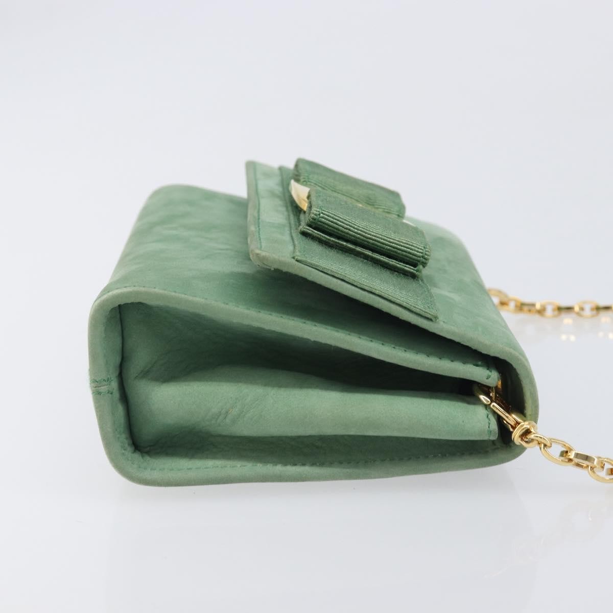 Salvatore Ferragamo Vala Chain Suede, Green, Suede, Shoulder Bag