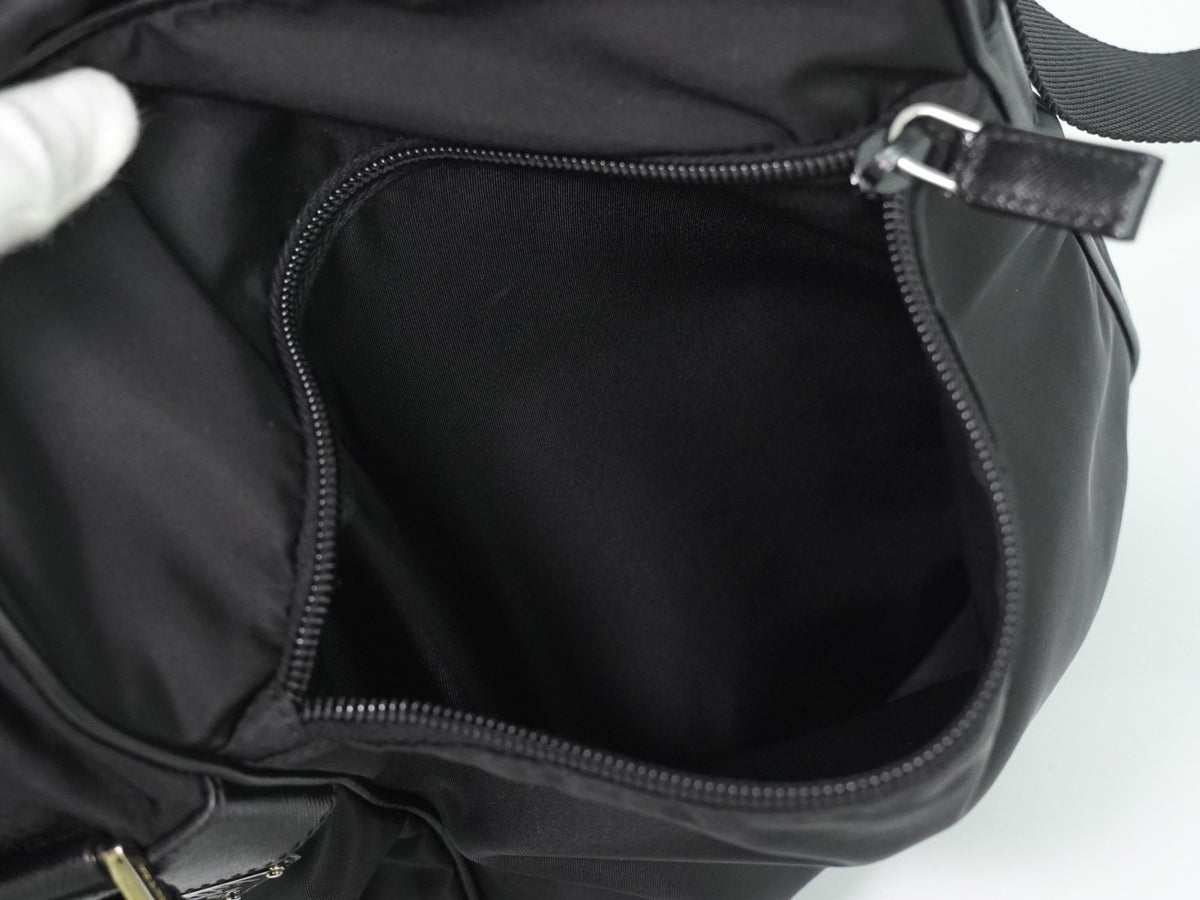 Prada Front Zip Messenger Quilted Tessuto, Black, Nylon, Shoulder Bag