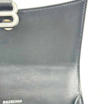 Balenciaga Hourglass Top Handle Leather, Black, Leather, Handbag