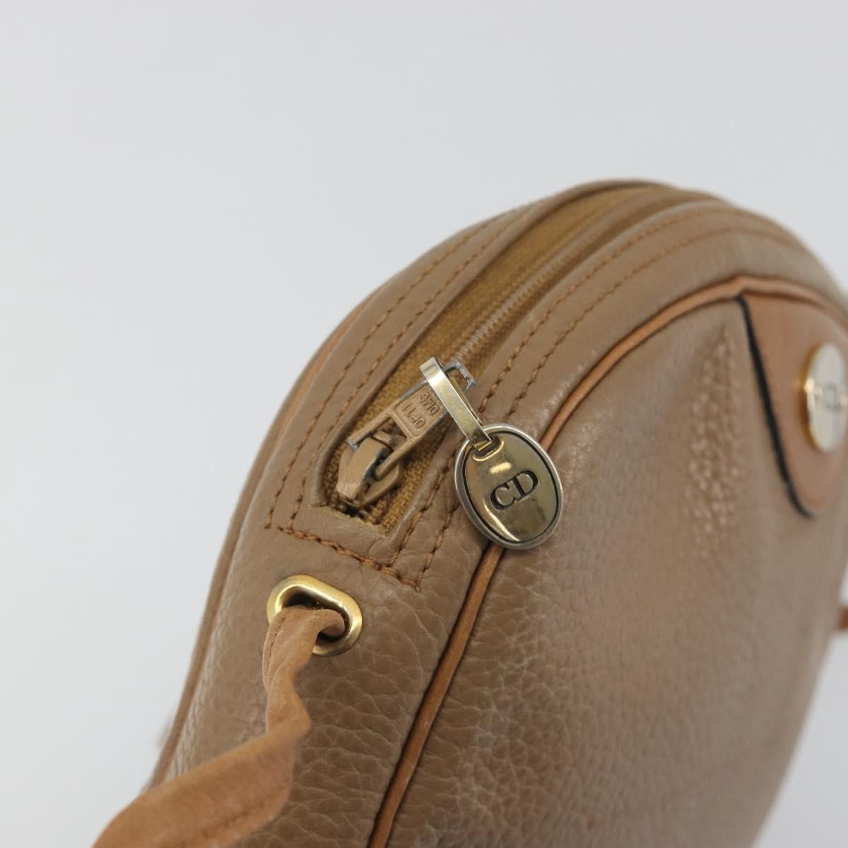 Christian Dior Vintage CD Logo Leather, Beige, Leather, Shoulder Bag