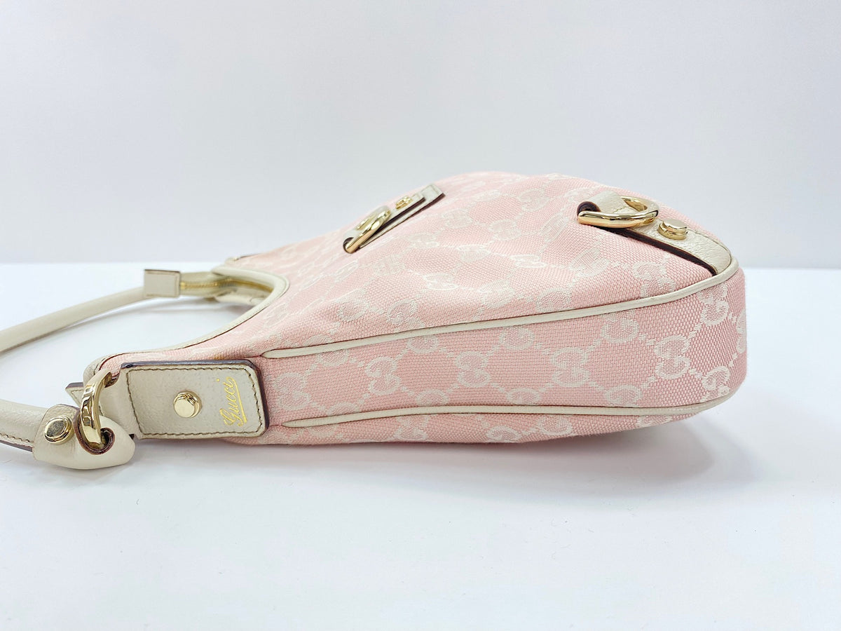 Gucci Abbey D-Ring Hobo GG Denim, Pink, Canvas, Shoulder Bag