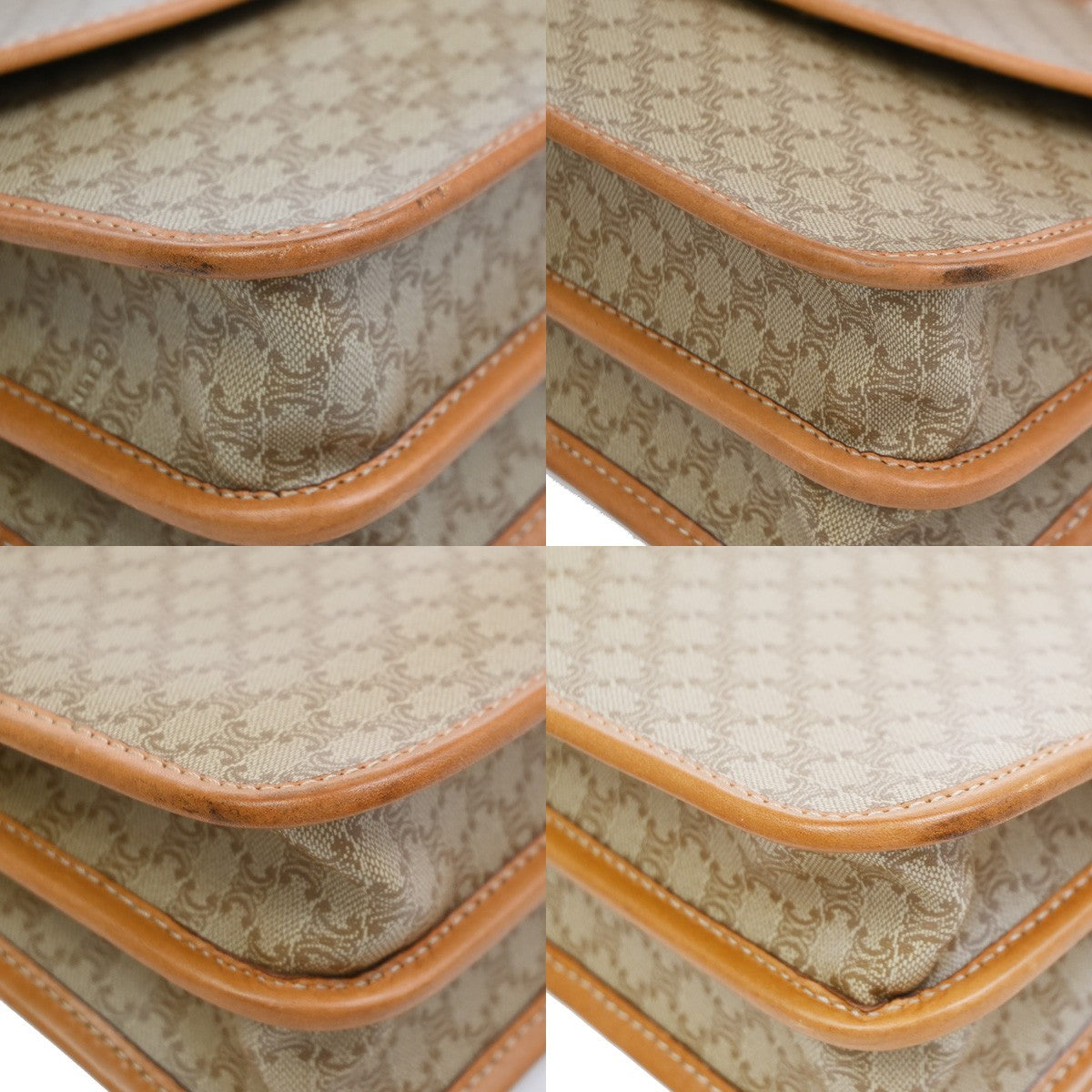 Celine Vintage Macadam Circle Logo Canvas and Leather, Beige, PVC, Shoulder Bag