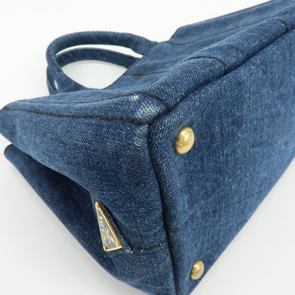 Prada Canapa Convertible Denim, Blue, Denim, Tote Bag