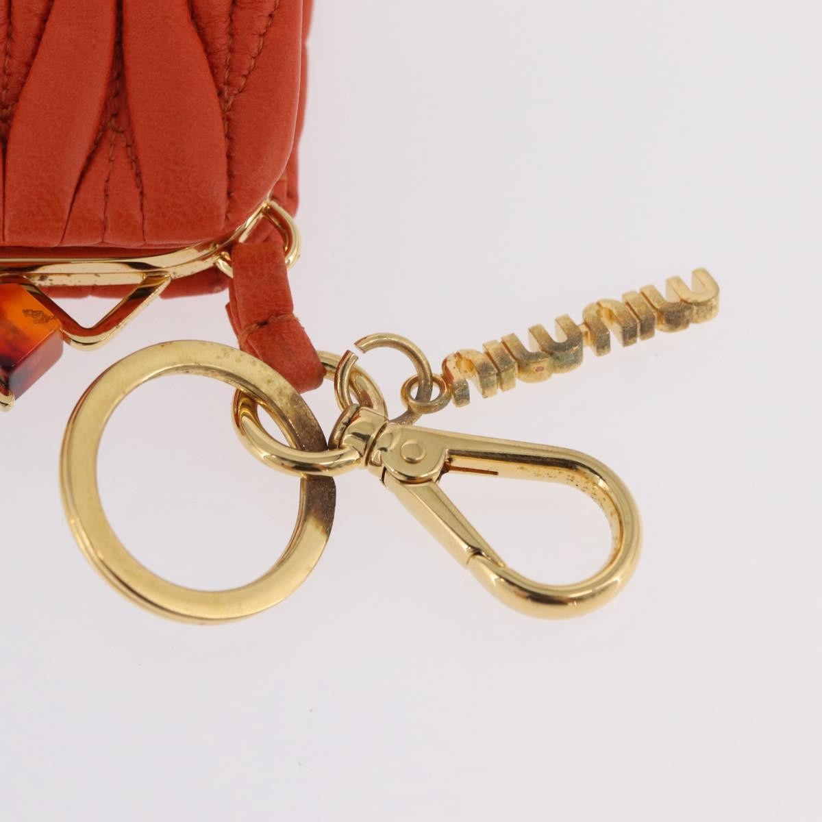 Miu Miu Sword wallet Charm Leather Matelasse, Orange, Leather, Crossbody Bag