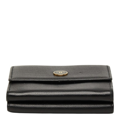 Chanel CC Button Bi-Fold Leather, Black, Leather, Wallet