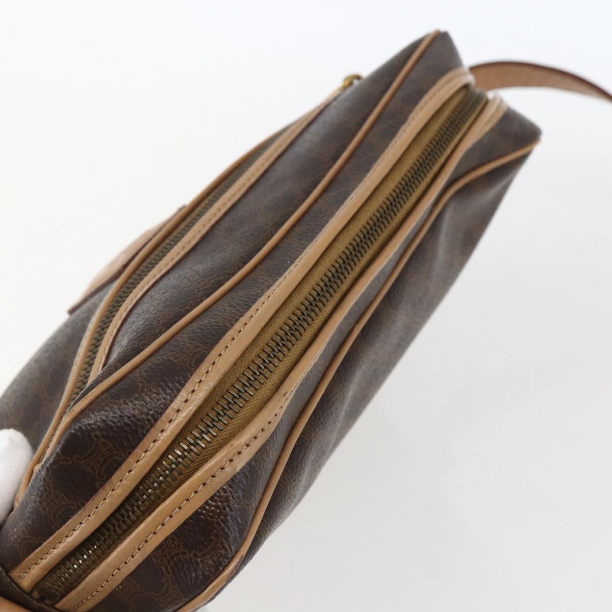 Celine Vintage Macadam Canvas and Leather, Brown, Canvas, Shoulder Bag