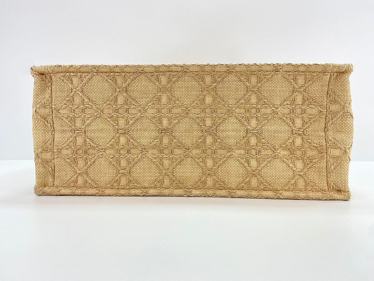 Christian Dior Book Cannage Embroidered Raffia, Beige, Canvas, Tote Bag