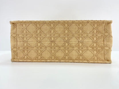 Christian Dior Book Cannage Embroidered Raffia, Beige, Canvas, Tote Bag