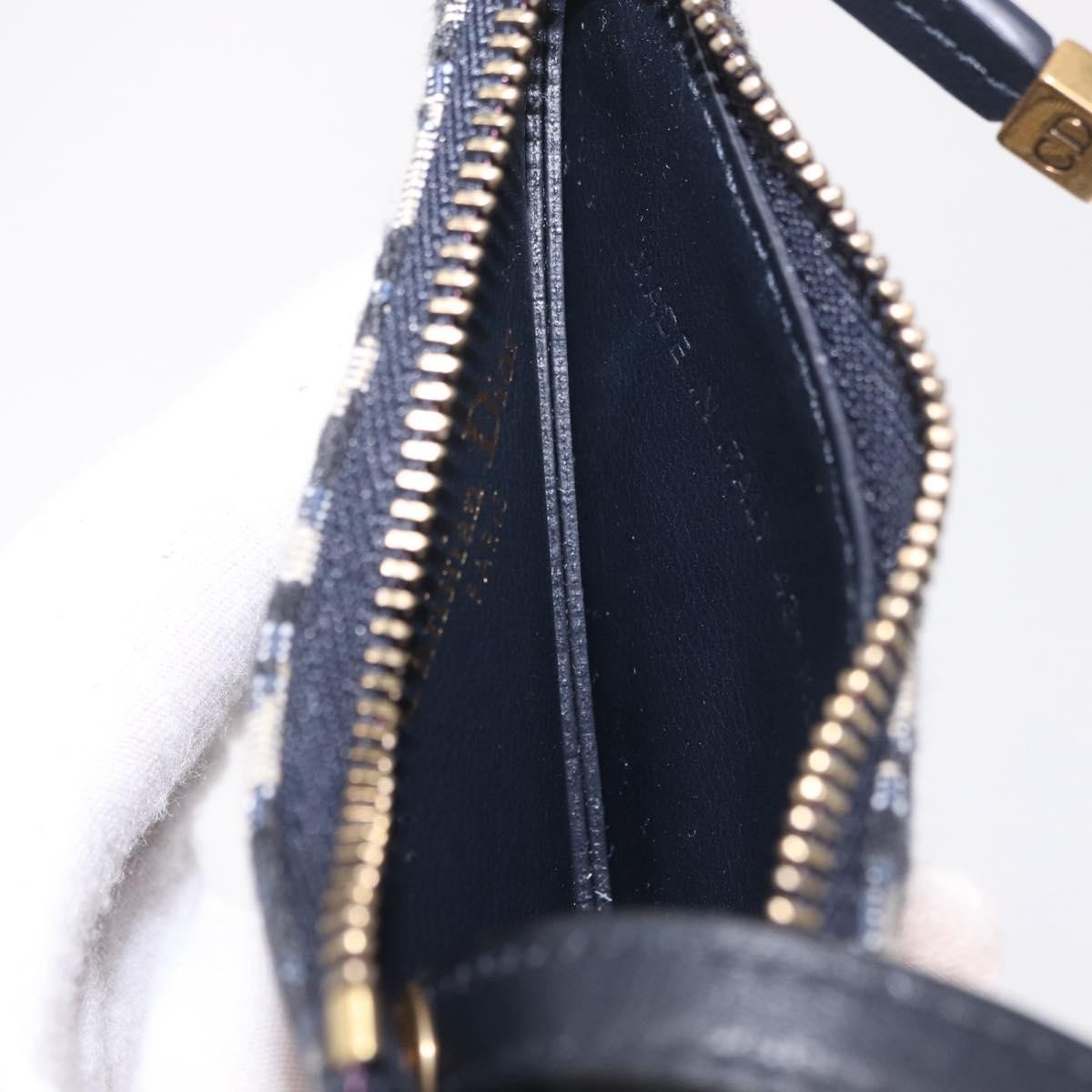 Christian Dior Vintage Saddle Zip Coin Purse Diorissimo Canvas, Navy, Canvas, Clutch