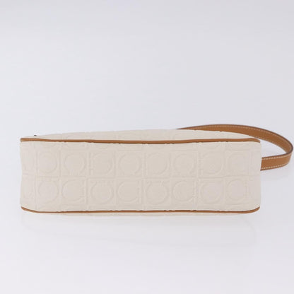 Salvatore Ferragamo Gancini Canvas and Leather, White, Canvas, Clutch