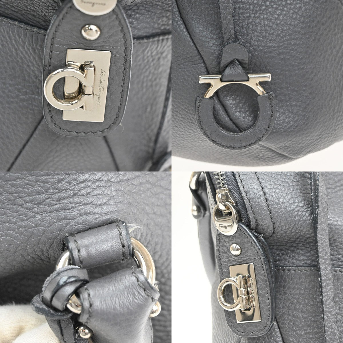 Salvatore Ferragamo Bonaria Satchel Leather, Gray, Leather, Handbag