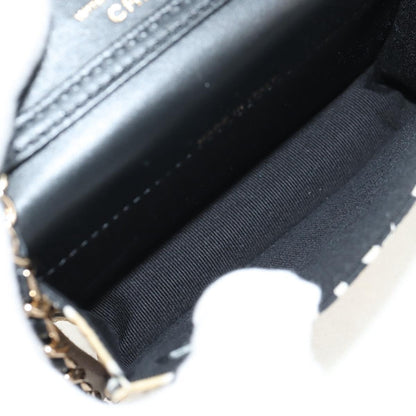 Chanel Flap Card Holder on Chain Quilted Printed Canvas, Beige, Satin, Shoulder Bag