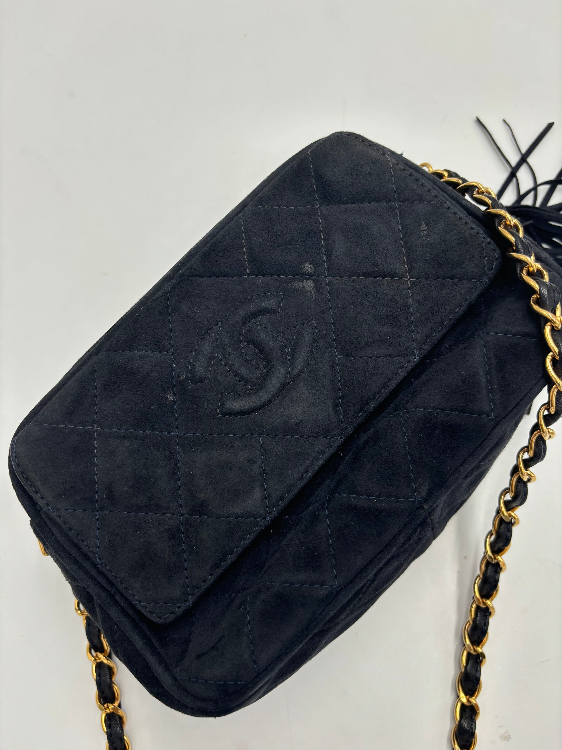 Chanel Shoulder Suede Patchwork, Black, Suede, Shoulder Bag