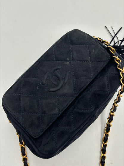 Chanel Shoulder Suede Patchwork, Black, Suede, Shoulder Bag