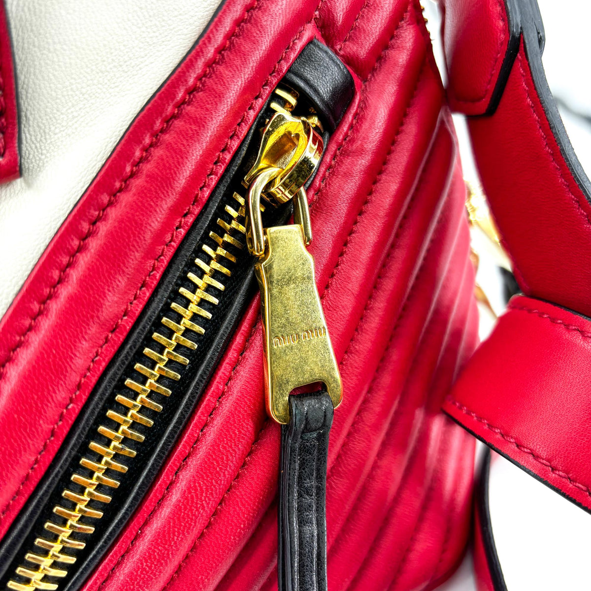 Miu Miu Biker Convertible Dome Satchel Quilted Leather, Red, Leather, Handbag