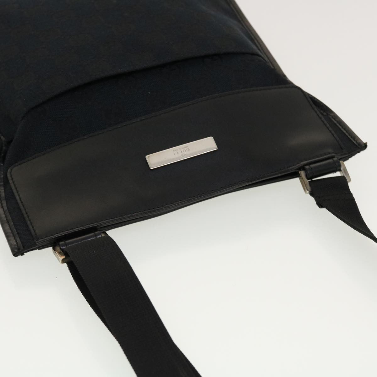 Gucci Vintage Flat Messenger GG Canvas and Leather, Black, Canvas, Handbag
