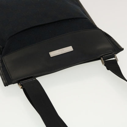 Gucci Vintage Flat Messenger GG Canvas and Leather, Black, Canvas, Handbag
