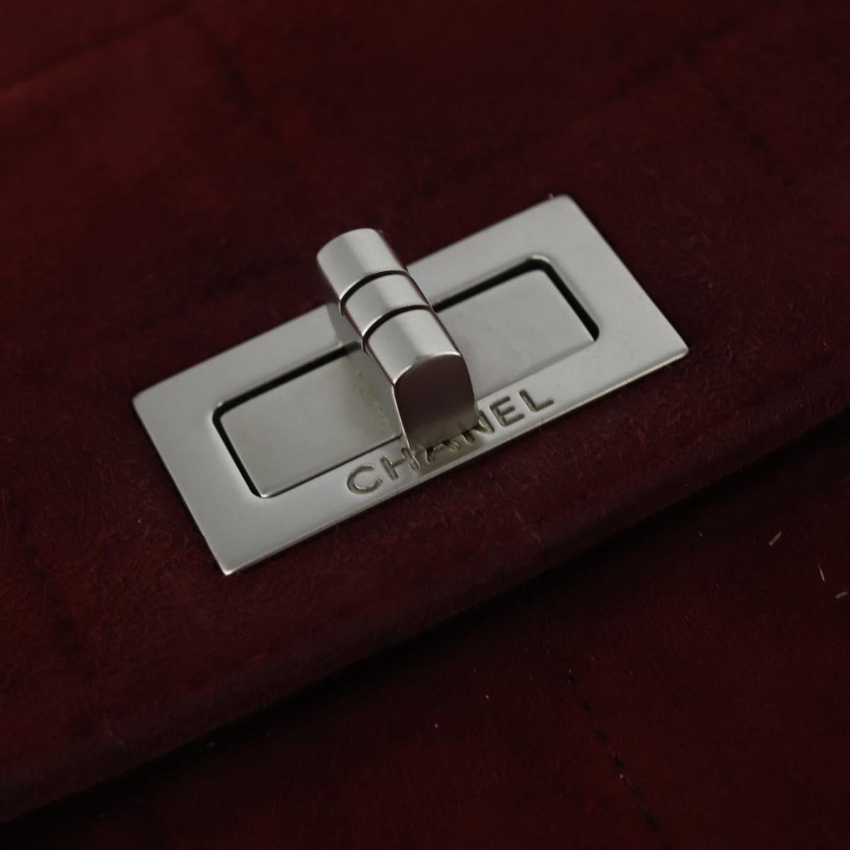 Chanel Chocolate Bar Flap Bag Quilted Satin, RED, SUEDE, Shoulder bag