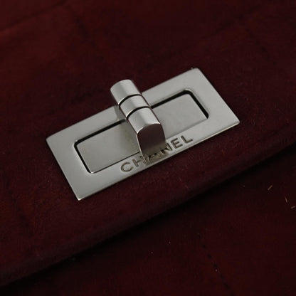 Chanel Chocolate Bar Flap Bag Quilted Satin, RED, SUEDE, Shoulder bag