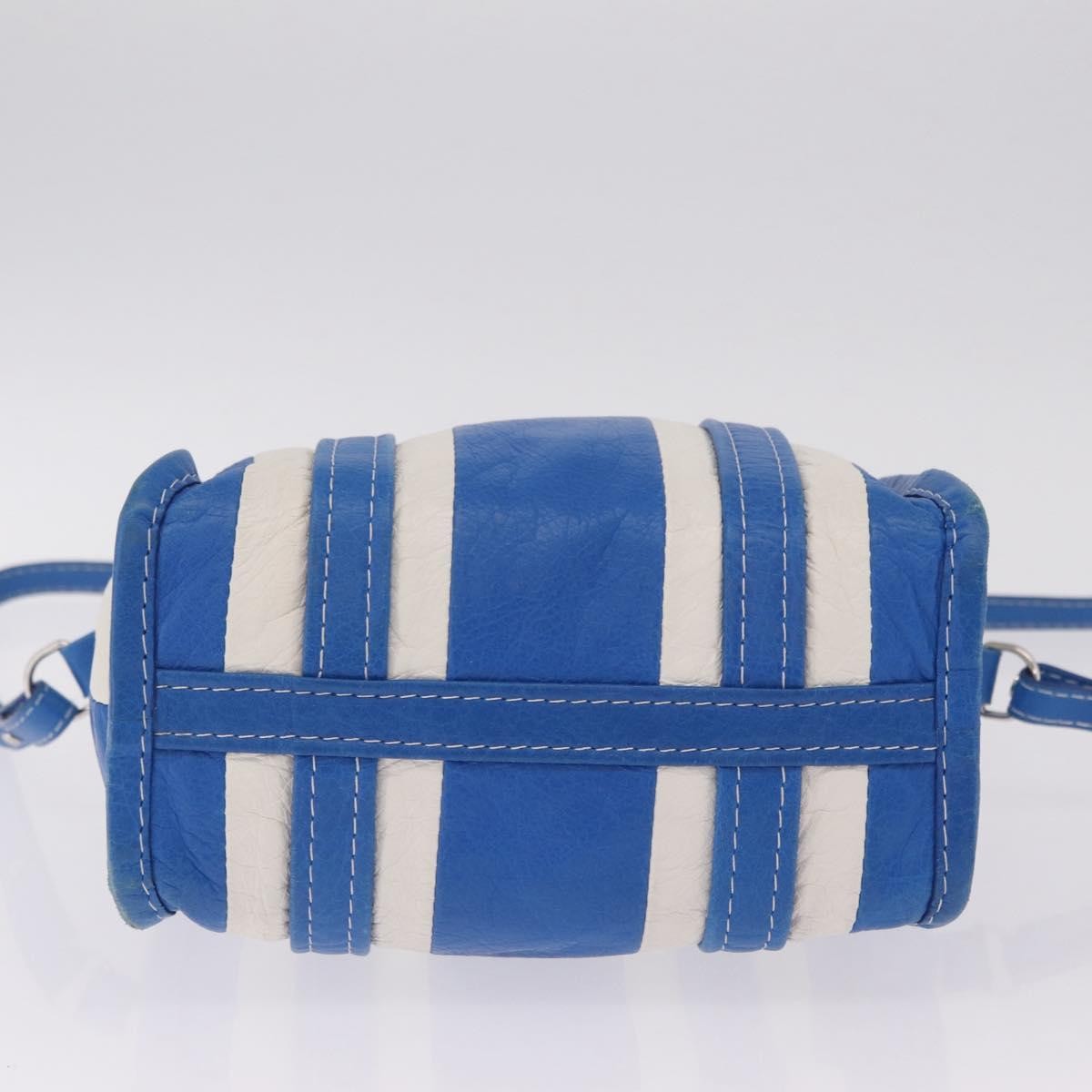 Balenciaga Bazar Convertible Striped Leather, Blue, Leather, Tote Bag