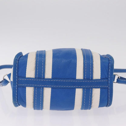 Balenciaga Bazar Convertible Striped Leather, Blue, Leather, Tote Bag