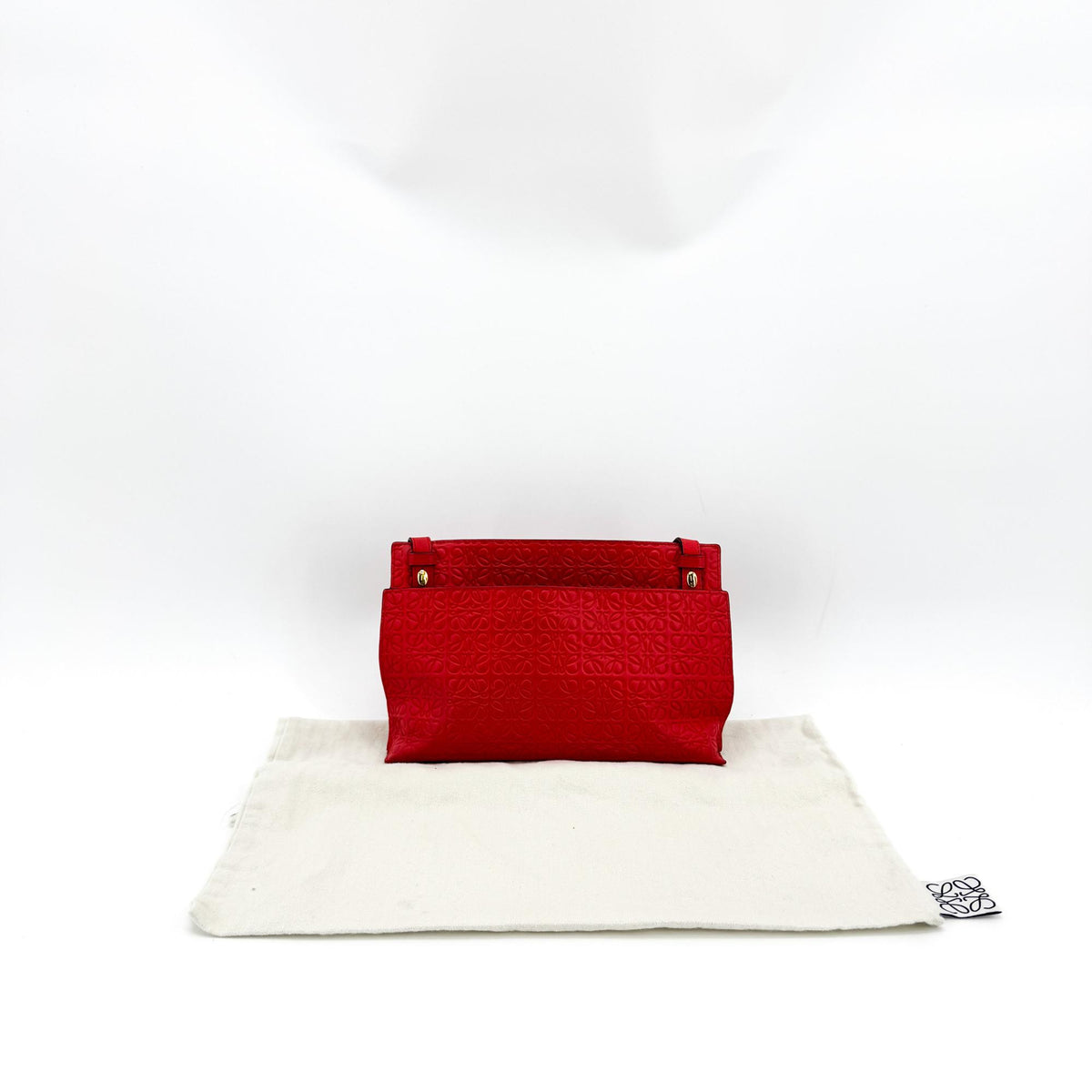 Loewe T Messenger Anagram Embossed Leather, Red, Calfskin, Crossbody Bag
