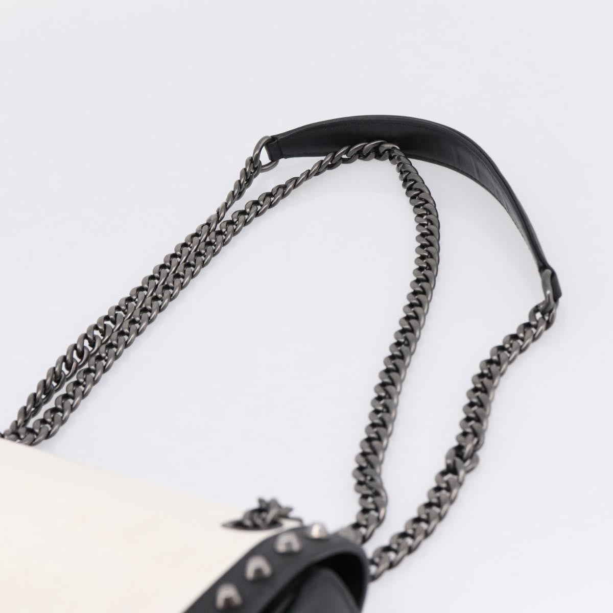 Prada Chain Flap Studded Glace Calf, White, Leather, Shoulder Bag