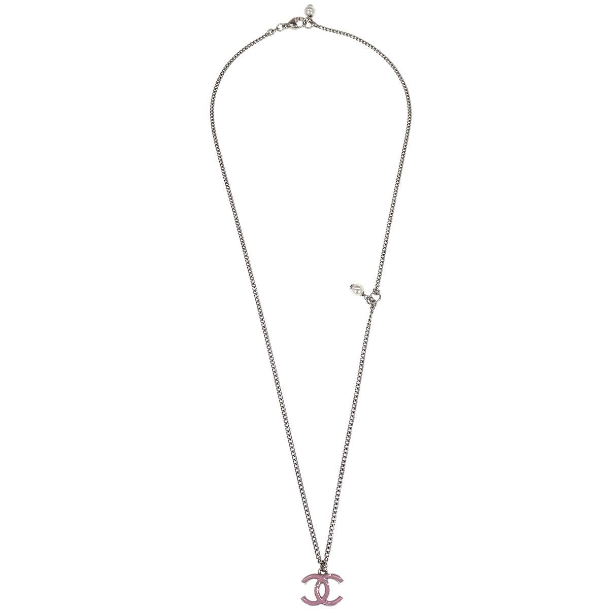 Chanel Vintage CC Pendant Long Metal, Silver, Metal, Necklace