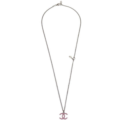 Chanel Vintage CC Pendant Long Metal, Silver, Metal, Necklace