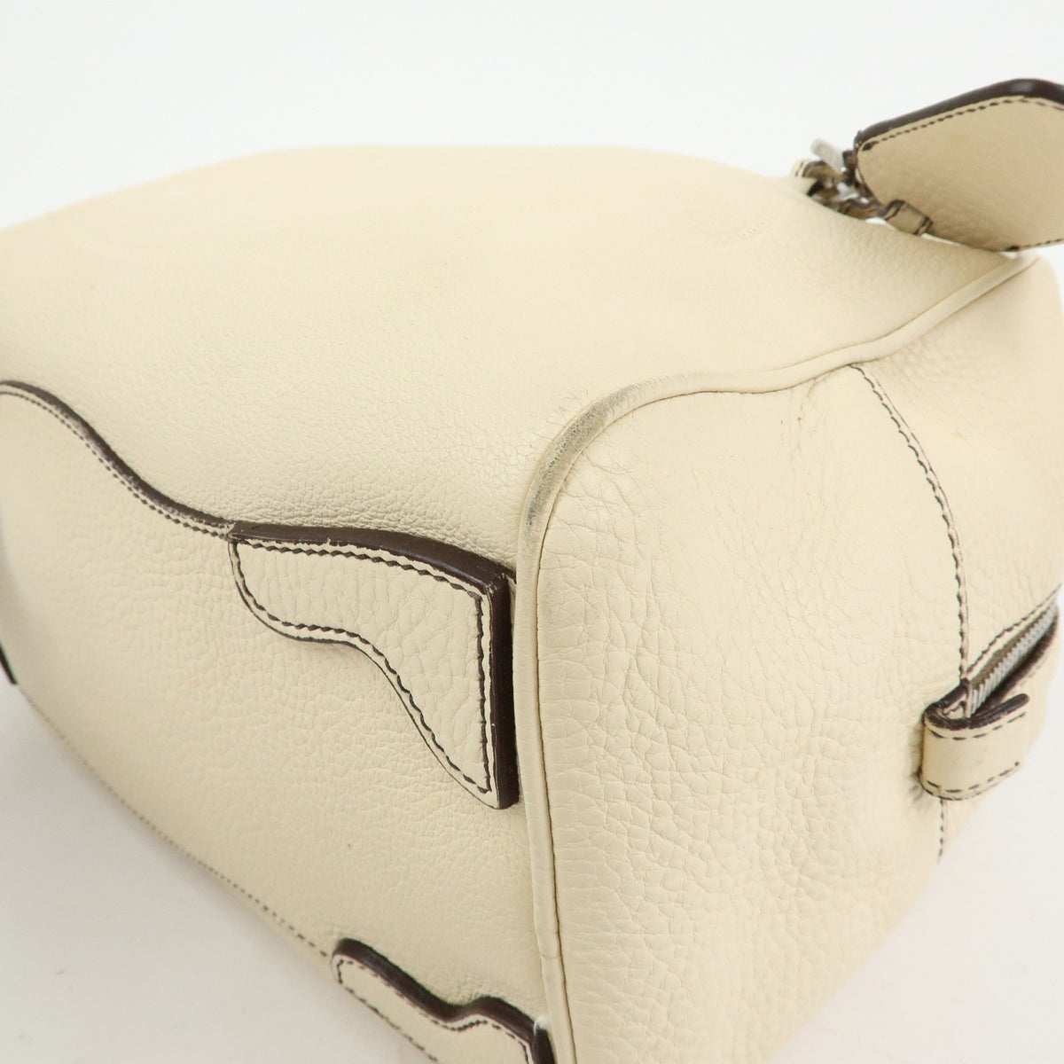 Prada Embossed Logo Bauletto Vitello Daino, Beige, Leather, Handbag