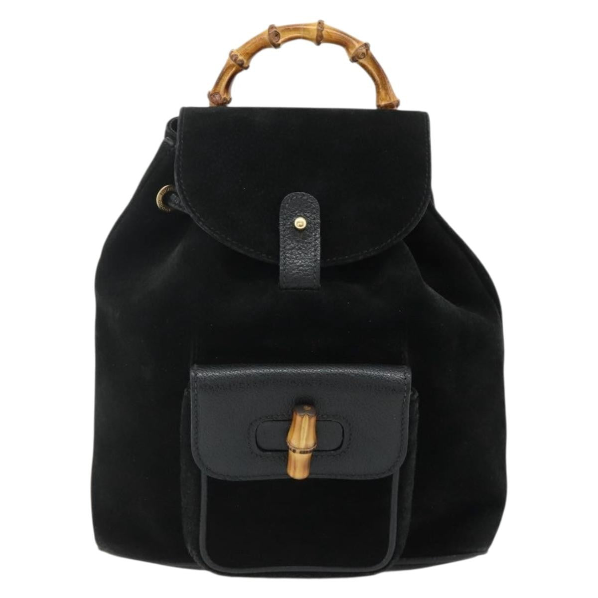 Gucci Gucci bamboo daim, Black, Suede, Backpack