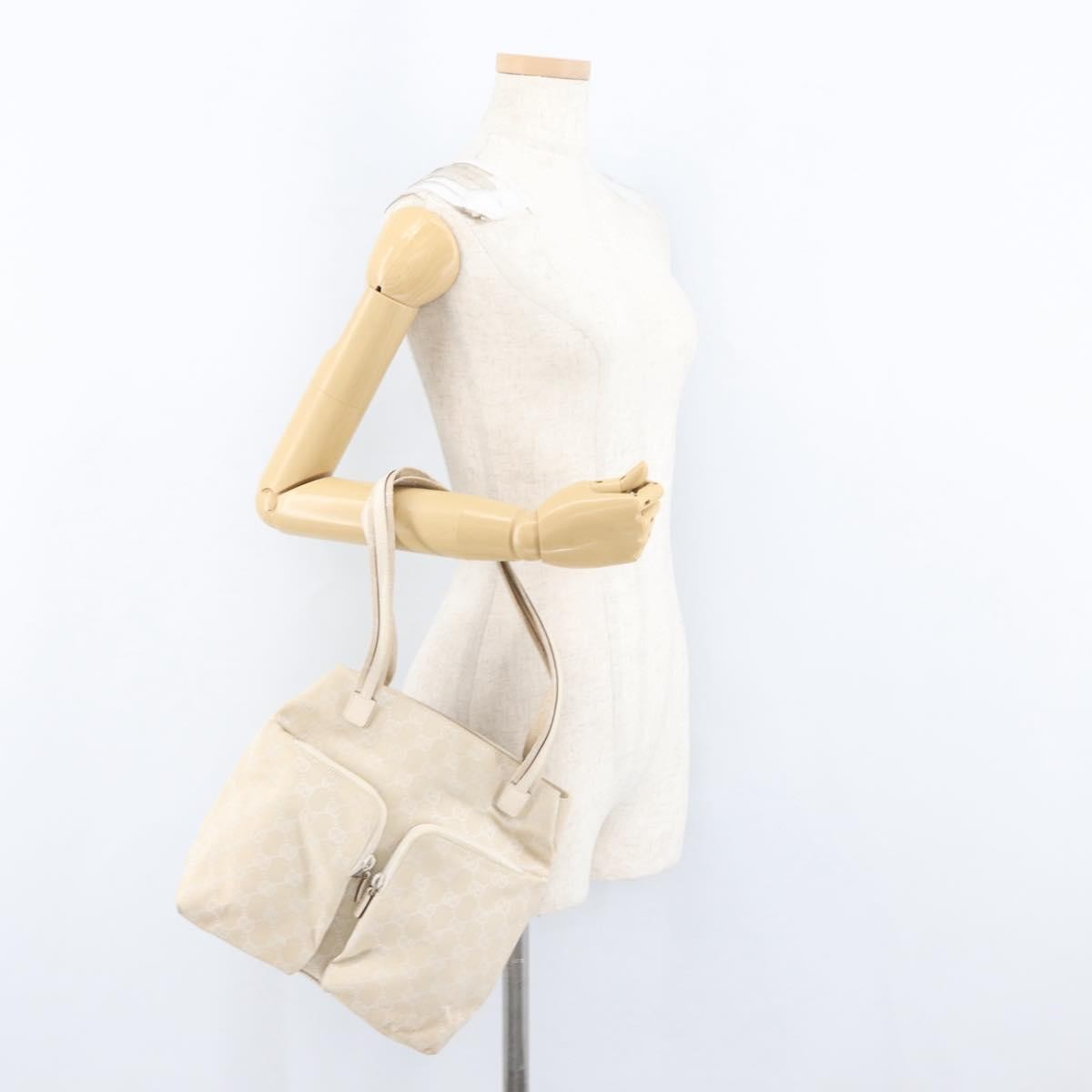 Gucci Double Pocket Tote GG Canvas and leather, Ecru, Canvas, Handbag