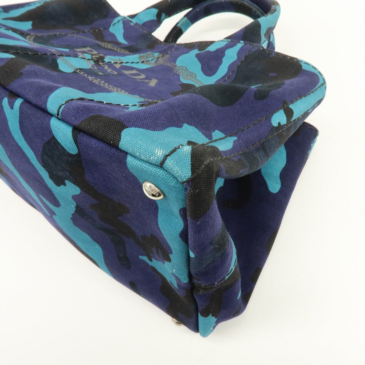Prada Canapa Convertible Printed Canvas, Blue, Canvas, Tote Bag
