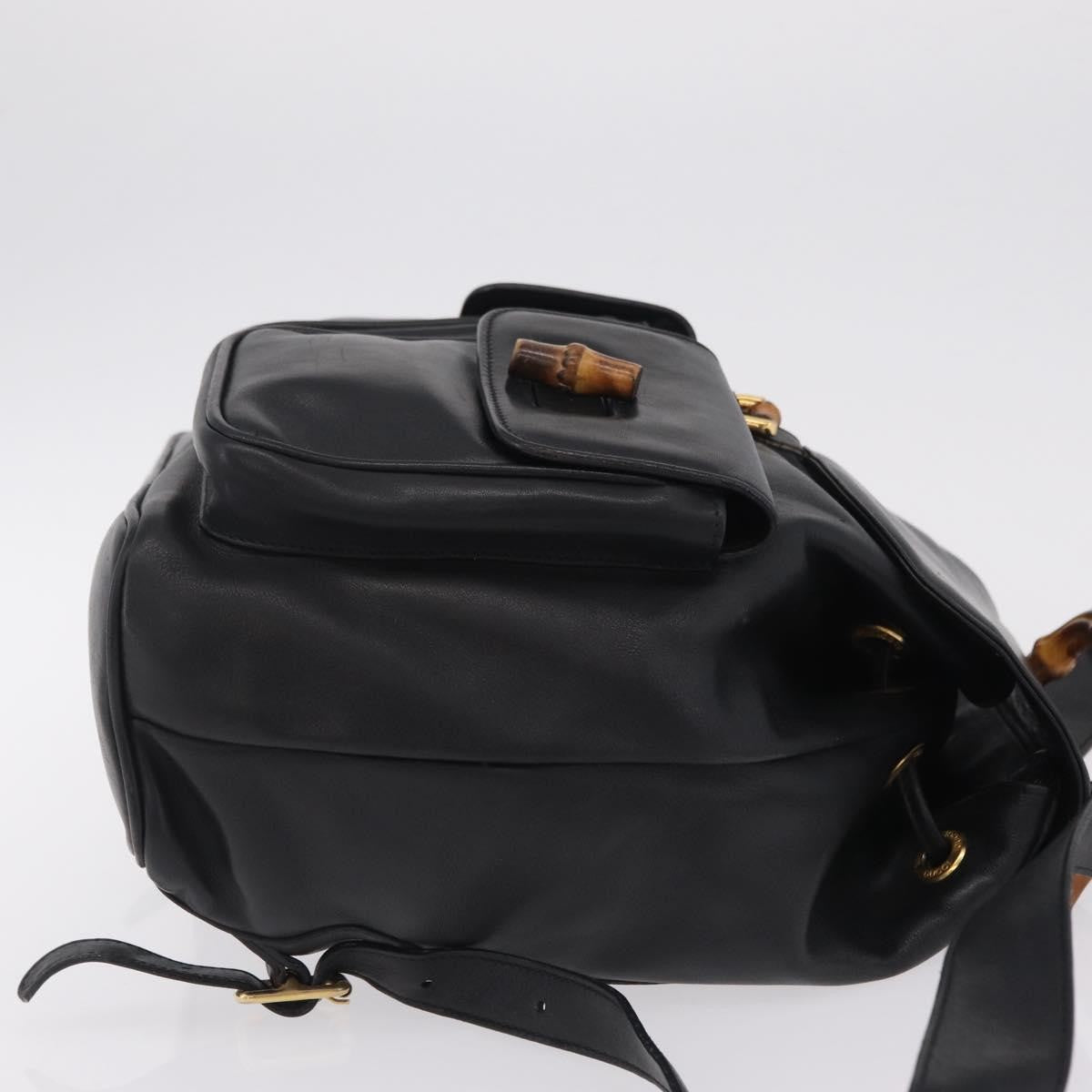 Gucci Vintage Bamboo Leather, Black, Leather, Backpack
