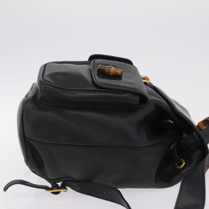 Gucci Vintage Bamboo Leather, Black, Leather, Backpack