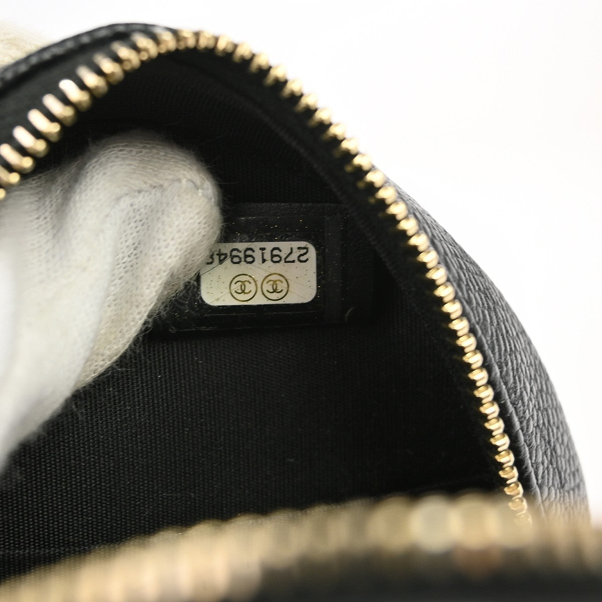 Chanel Filigree Round Clutch with Chain Quilted Caviar, Black, Leather, Shoulder Bag