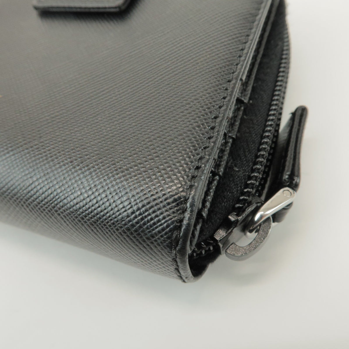Prada Bifold Zip Around Saffiano Leather, Black, Leather, Wallet