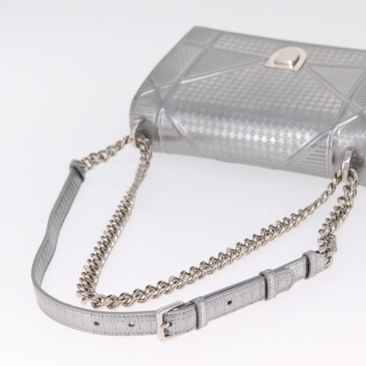 Christian Dior Diorama Flap Patent, Silver, Patent Leather, Handbag