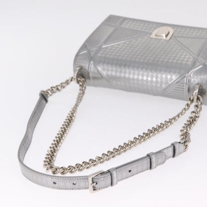 Christian Dior Diorama Flap Patent, Silver, Patent Leather, Handbag