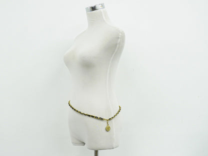 Chanel Vintage Logo Chain Belt Metal and Leather, Gold, Gold Plated, Belt