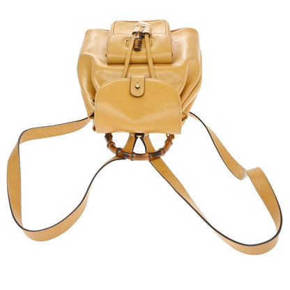 Gucci Vintage Bamboo Leather, Yellow, Leather, Backpack