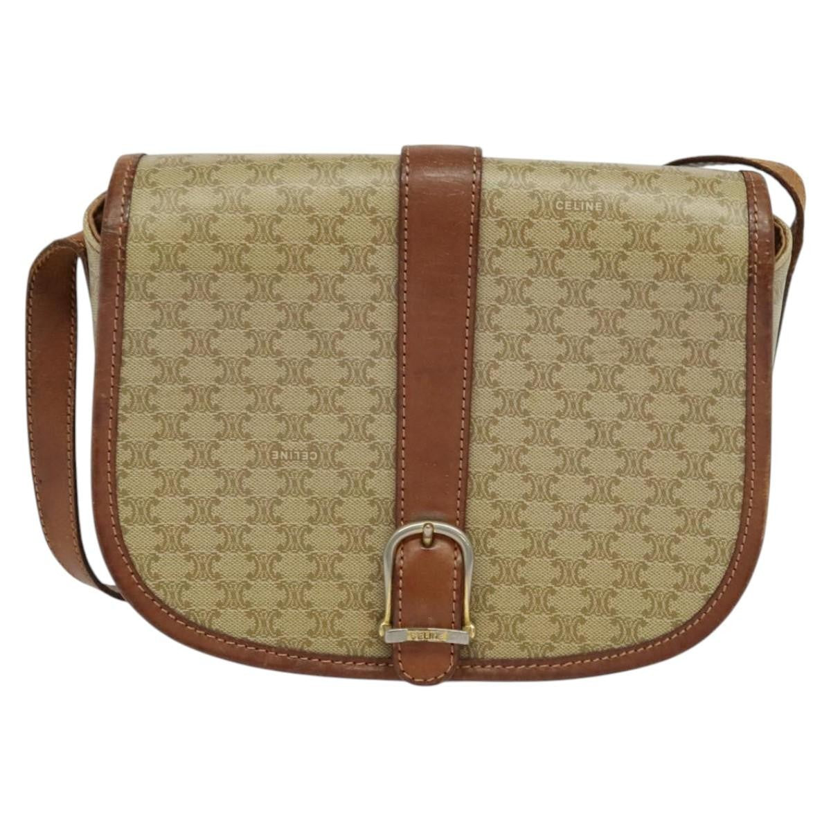 Celine Vintage Macadam Canvas and Leather, Beige, Canvas, Shoulder Bag