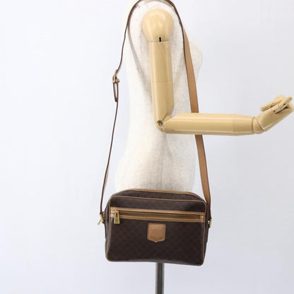 Celine Vintage Macadam Canvas and Leather, Brown, Canvas, Shoulder Bag