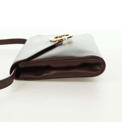 Celine Circle Logo Leather, Brown, Leather, Shoulder Bag