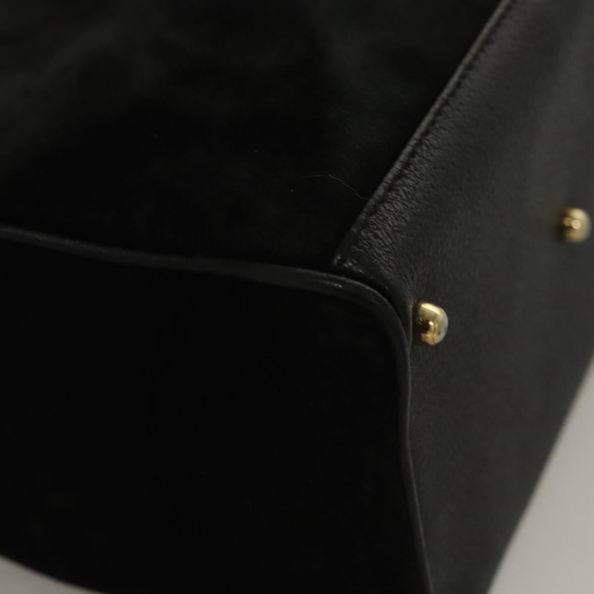 Gucci Vintage Bamboo Front Pocket Tote Suede, Black, Suede, Handbag